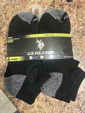 U.S. Polo Assn. Men’s Low Cut Athletic Socks - Black with Gray Accents (6 Pairs)
